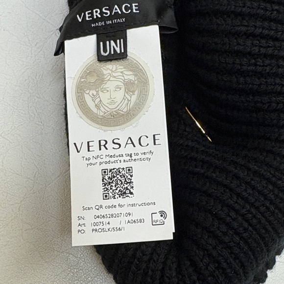 Versace Black Knit Beanie with Gold Accent - Picture 2 of 3